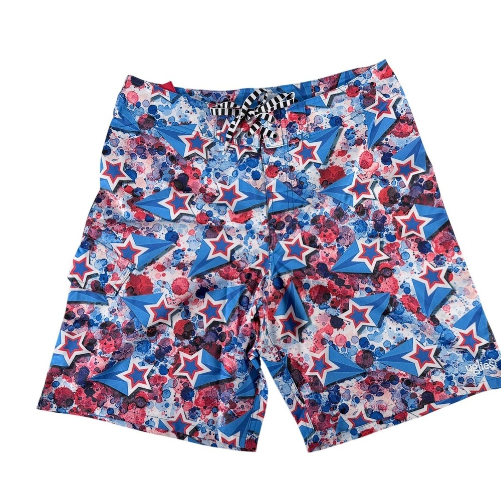 Dolfin Men Uglies Liberty 8" Boardshorts Swim Trunks Red White Blue Stars Size S